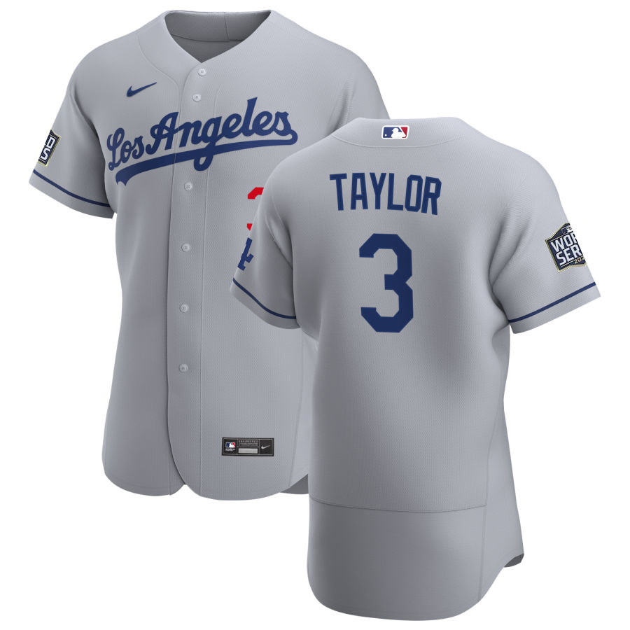 Los Angeles Dodgers #3 Chris Taylor Men Nike Gray Road 2020 World Series Champions Authentic Team MLB Jersey->los angeles dodgers->MLB Jersey